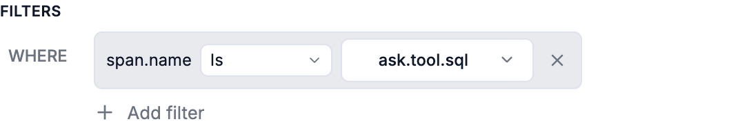 A span eval's filter: span.name is ask.tool.sql.